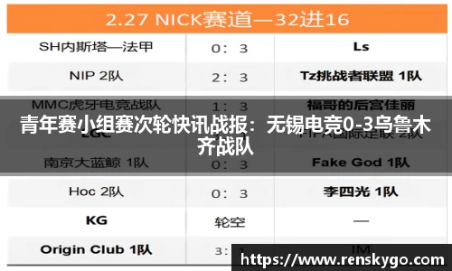 青年赛小组赛次轮快讯战报：无锡电竞0-3乌鲁木齐战队